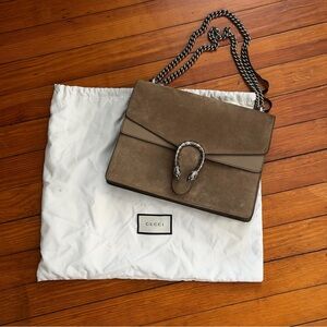 Gucci Taupe Dionysus Suede Shoulder Bag